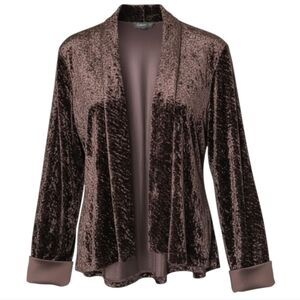 Connected Chocolate Brown Crushed Velvet Drape Cardigan Soft Boho Luxe Jacket